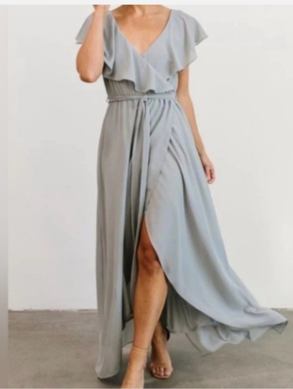 Baltic Born Light Gray Ruffle Wrap Maxi Dress